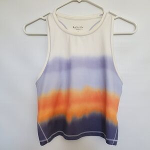 ATHLETA SHANTI PRINT OMBRE CROP TANK RACERBACK WHITE ORANGE PURPLE WOMENS ( S )